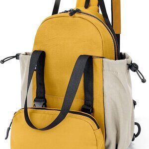 Water-Resistant Yellow Nylon Sling Backpack Purse for Stylish Women - 7 Pockets